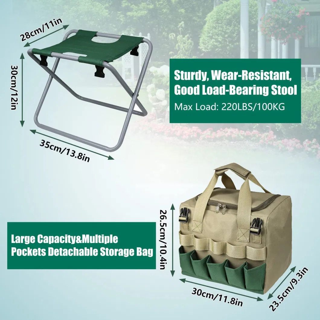 Folding Garden Stool with Detachable Storage Tote Bag, Multiple Purpose Chair for Outdoor Camping Sports Fishing with Seat