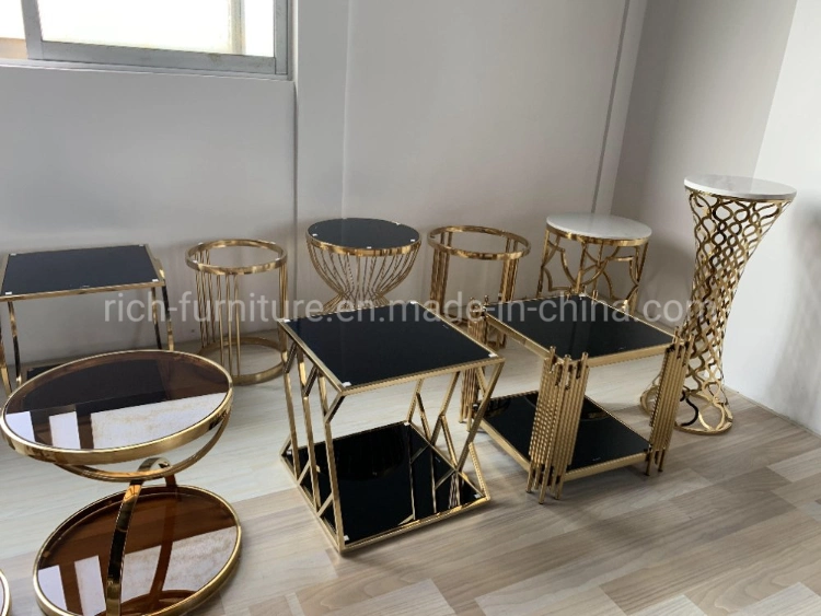 Home Furniture Living Room Restaurant Coffee Table Golden Metal Modern Furniture Sofa Corner Side Table
