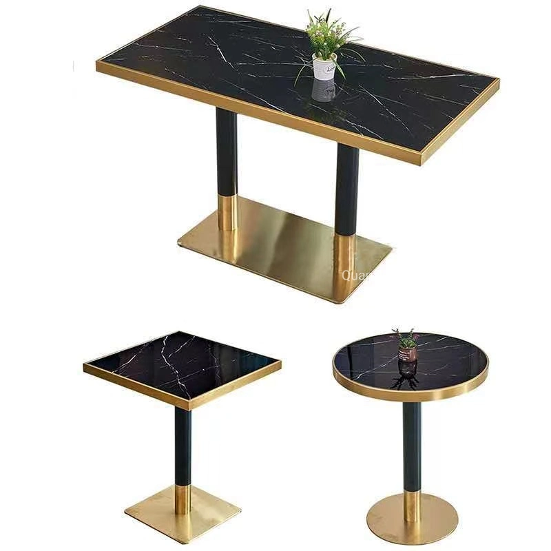 Home Modern Furniture Natural Stone Plinth/ Pedestal Top Black and White Marble/Onyx/Travertine Table Top Coffee/Side Dining Table /with Metal Stainless Base